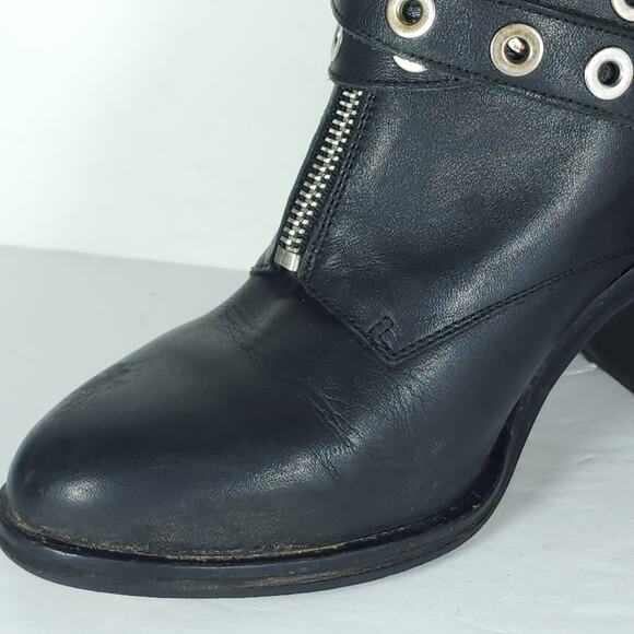 Office London Women’s US7,5 EU38 Black Leather Front Zip Studded Ankle Booties - Picture 6 of 16
